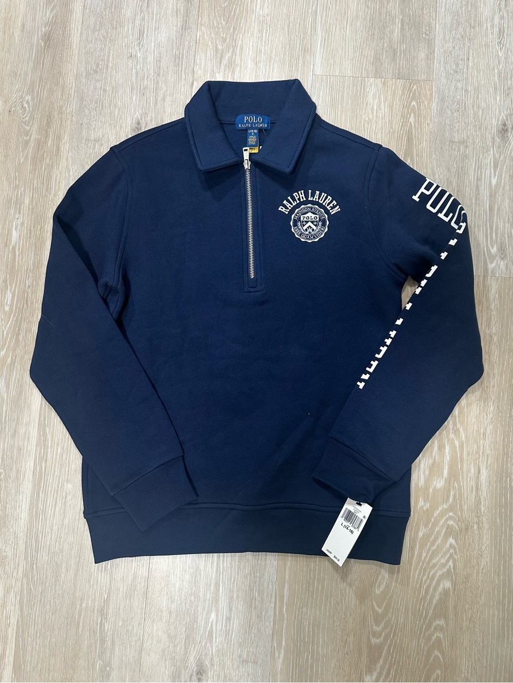 Polo Ralph Lauren Boys Logo Fleece Collared Sweatshirt Quarter Zip Pullover, L